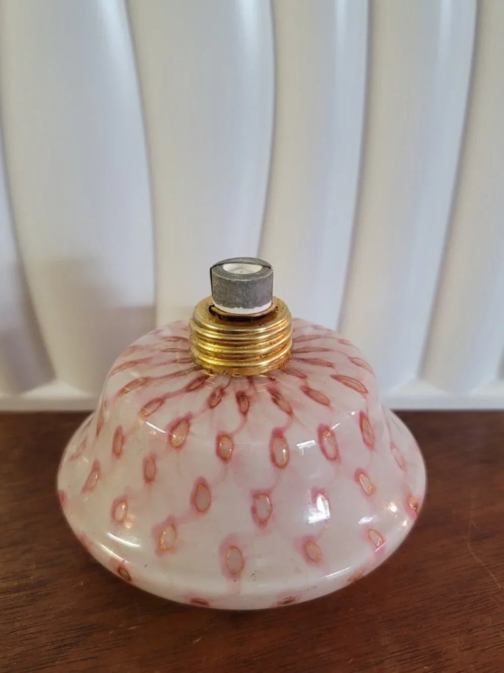 Rare Victorian Antique Blown Opalescent Polka Dot Glass Oil Lamp